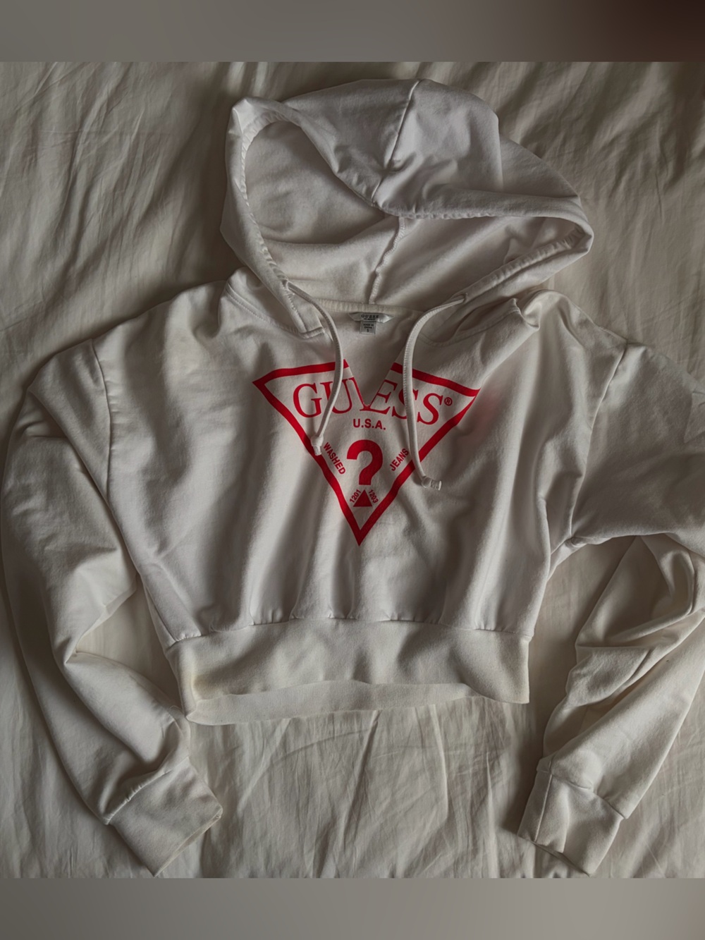 GUESS White Hoodie with Red Triangle Logo